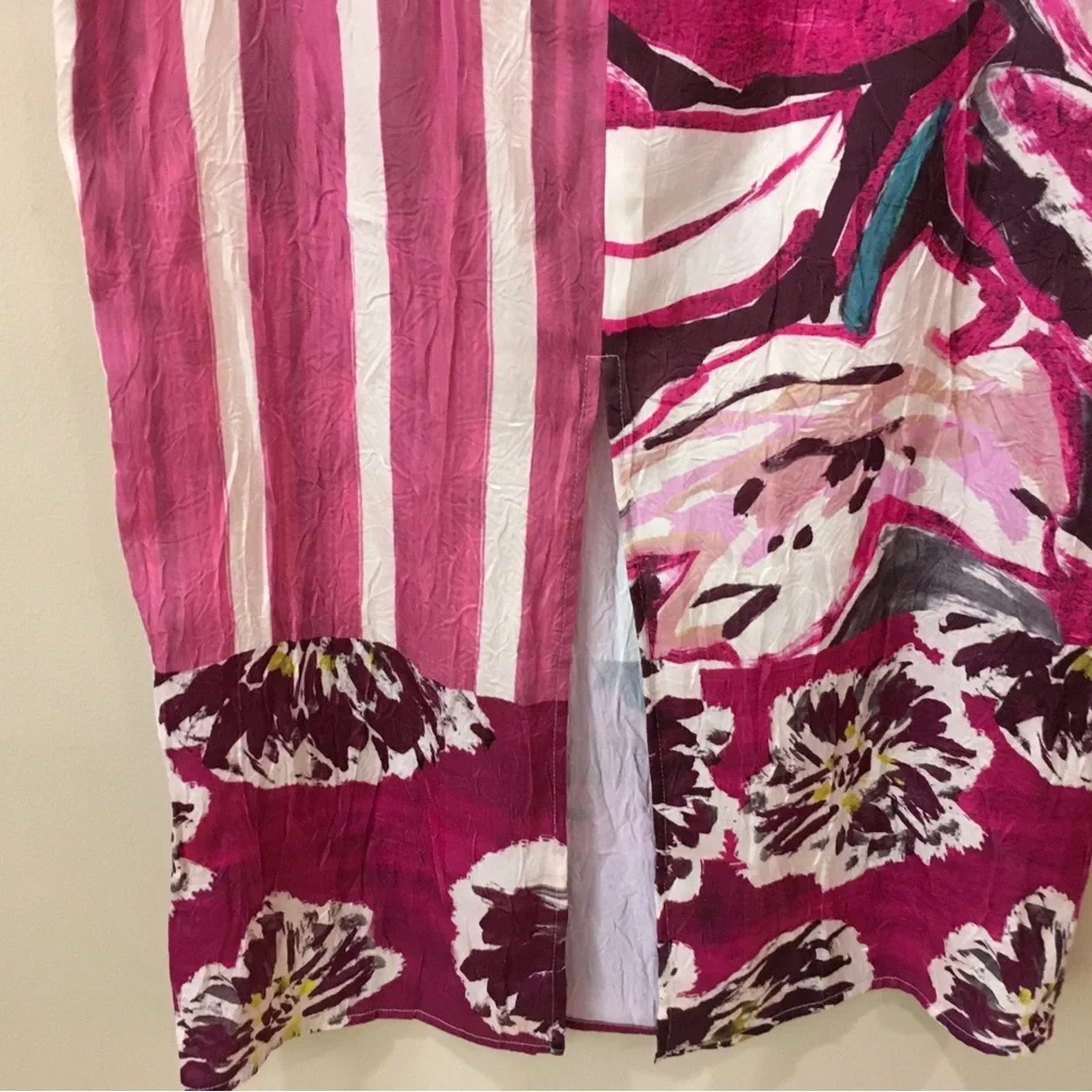 Zara Mixed Print Pink Floral Vertical Stripe High Waist Pencil Skirt Women’s XS - Picture 4 of 8